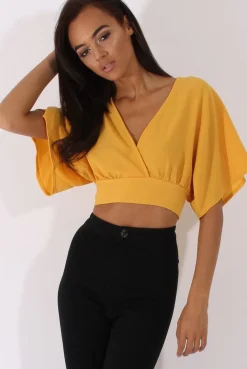 Rebellious Fashion Yellow Plunge Crop Top - Suzanne