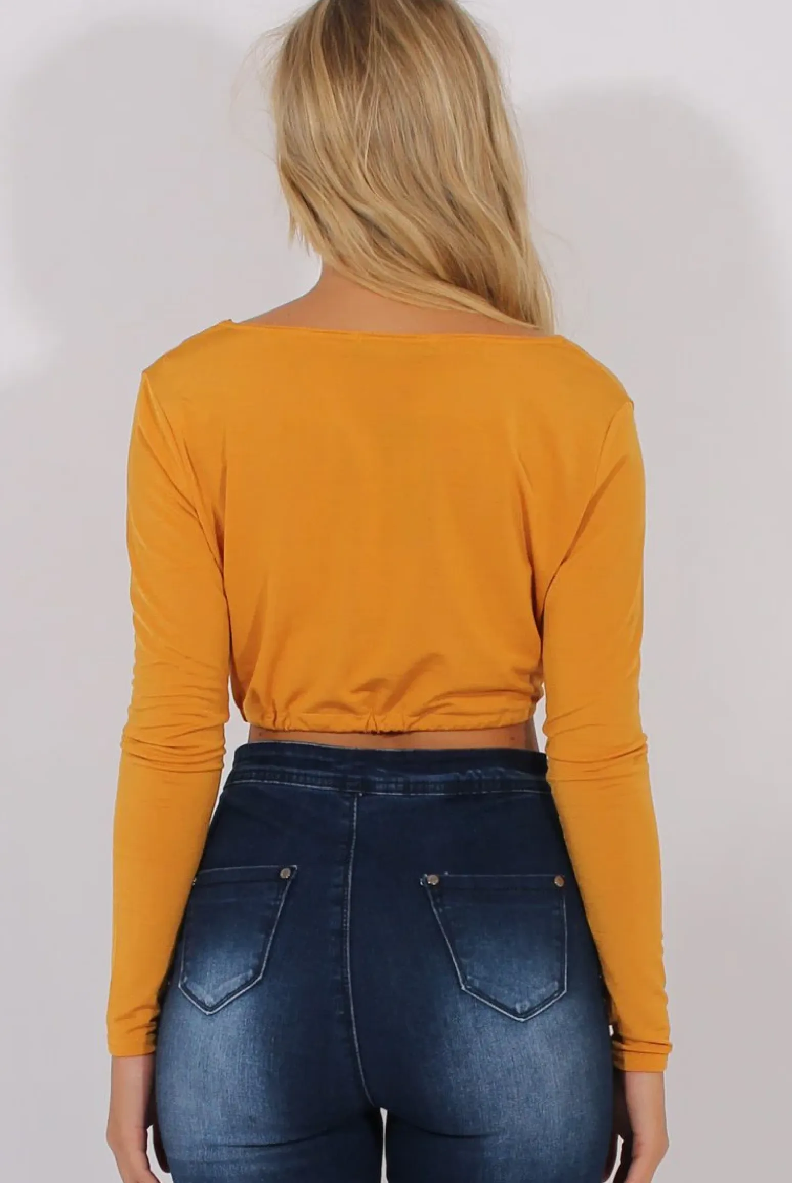 Rebellious Fashion Yellow Plunge Drawstring Crop Top - Aggie