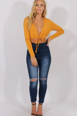 Rebellious Fashion Yellow Plunge Drawstring Crop Top - Aggie