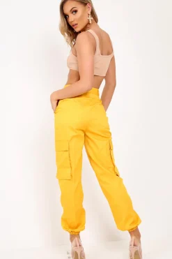Rebellious Fashion Yellow Pocket High Waist Cargo Cuffed Trousers - Galya