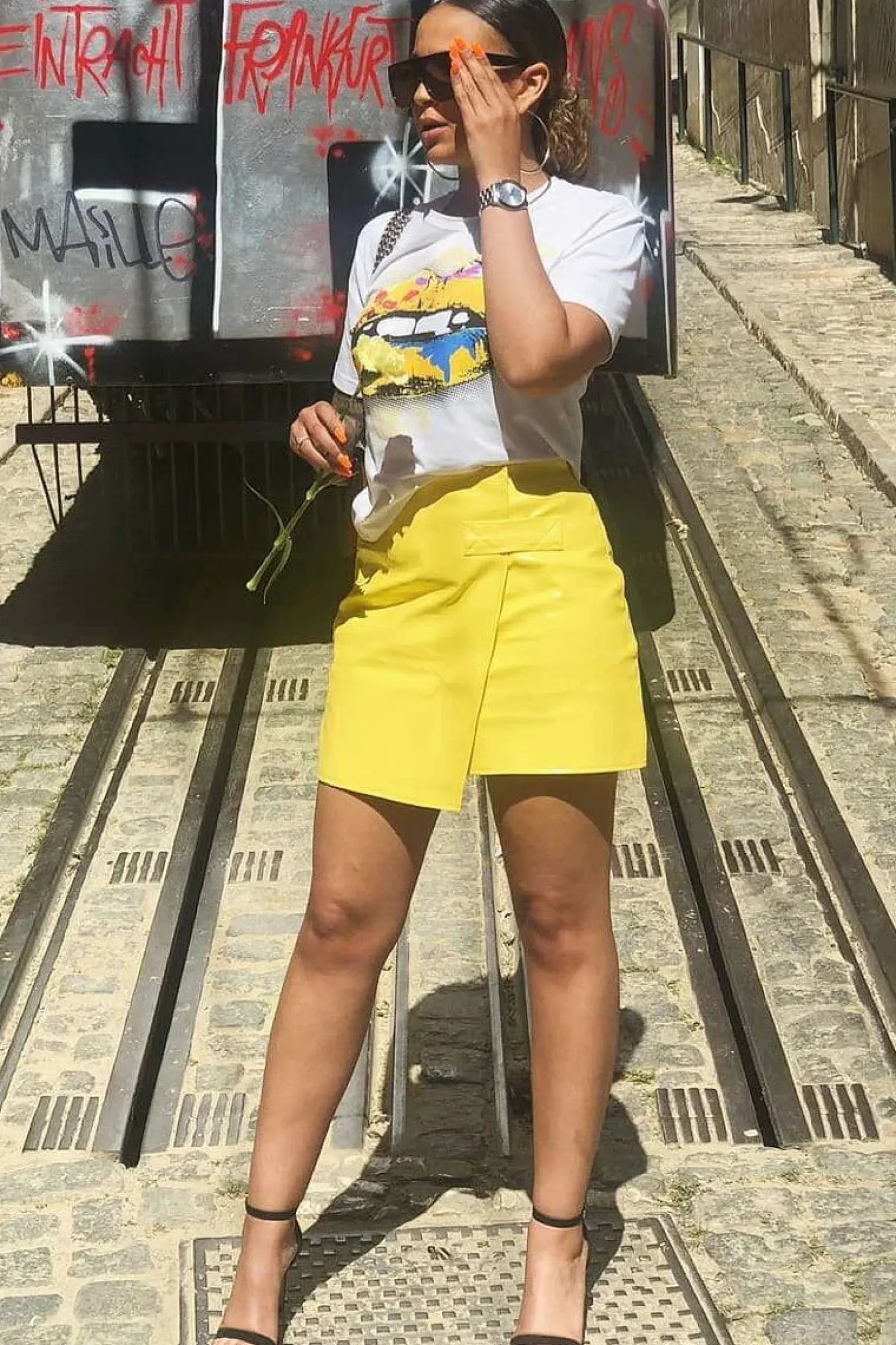 Rebellious Fashion Yellow PU Faux Croc Wrap Over Skirt - Enessa