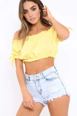 Rebellious Fashion Yellow Ribbed Frill Gypsy Top - Maysia