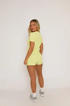 Rebellious Fashion Yellow Rib Button Front Top and Short Co-ord Set - Dua