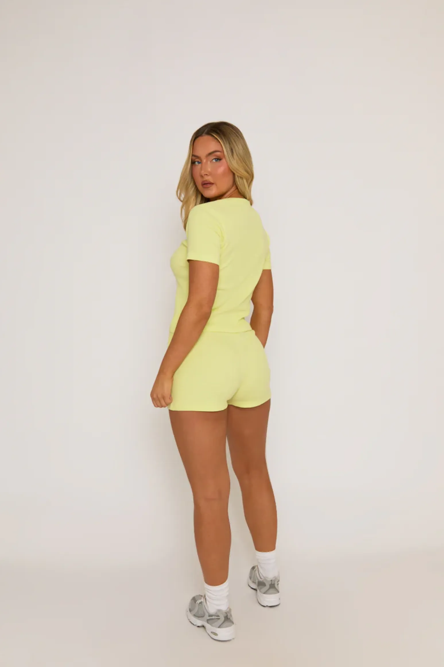 Rebellious Fashion Yellow Rib Button Front Top and Short Co-ord Set - Dua