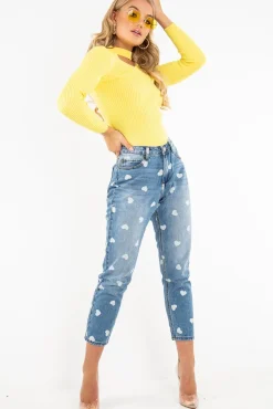 Rebellious Fashion Yellow Rib Knit Choker Cut Out Jumper - Jamisen