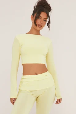 Rebellious Fashion Yellow Round Neck Cropped Top & Wide Leg Trousers Co-ord Set - Zoe