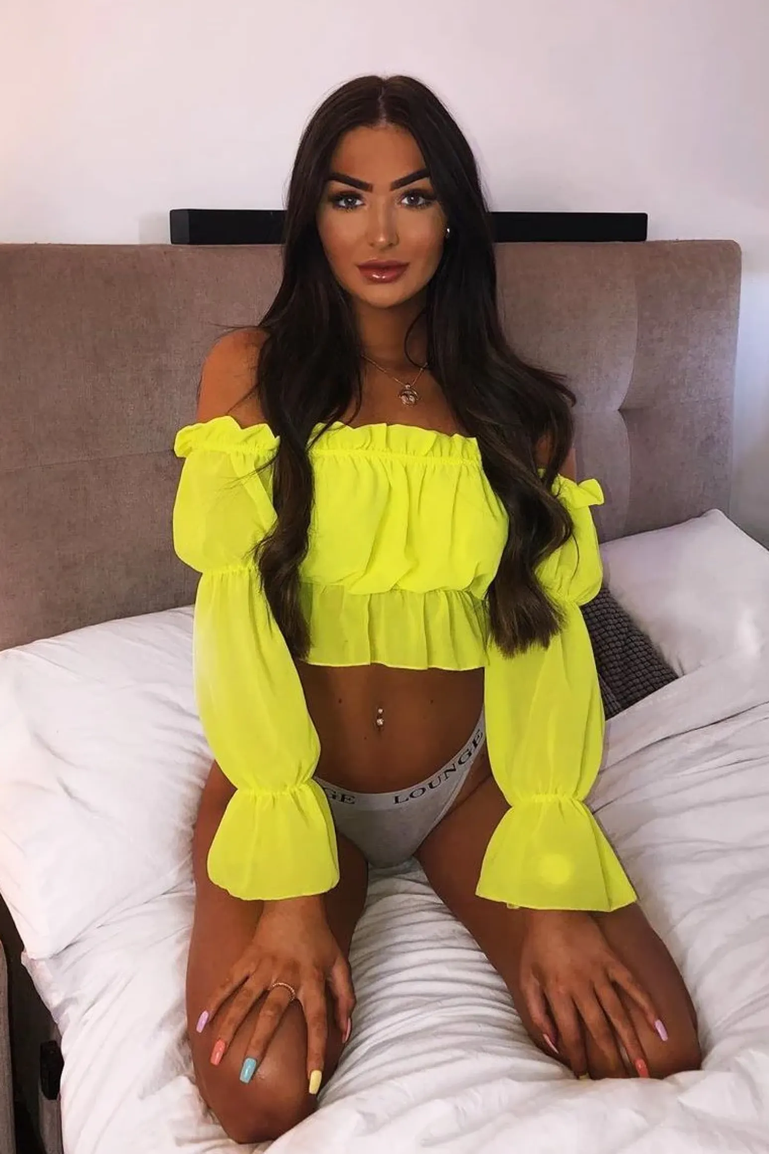 Rebellious Fashion Yellow Ruffle Bardot Crop Top - Aagna