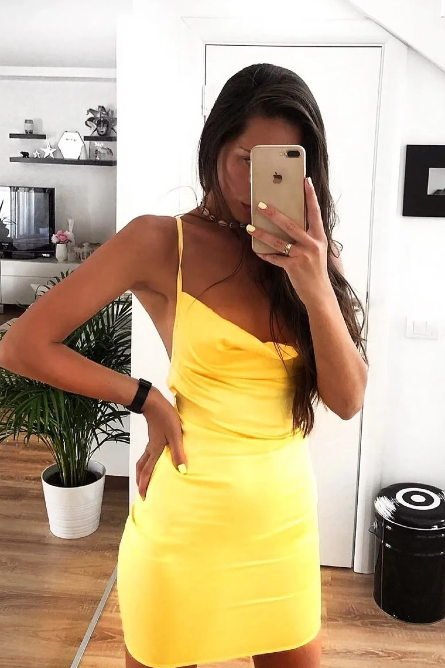 Rebellious Fashion Yellow Satin Lace Up Bodycon Mini Dress - Sira