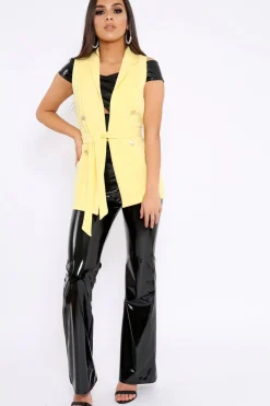 Rebellious Fashion Yellow Sleeveless Tie Waist Blazer - Tonia