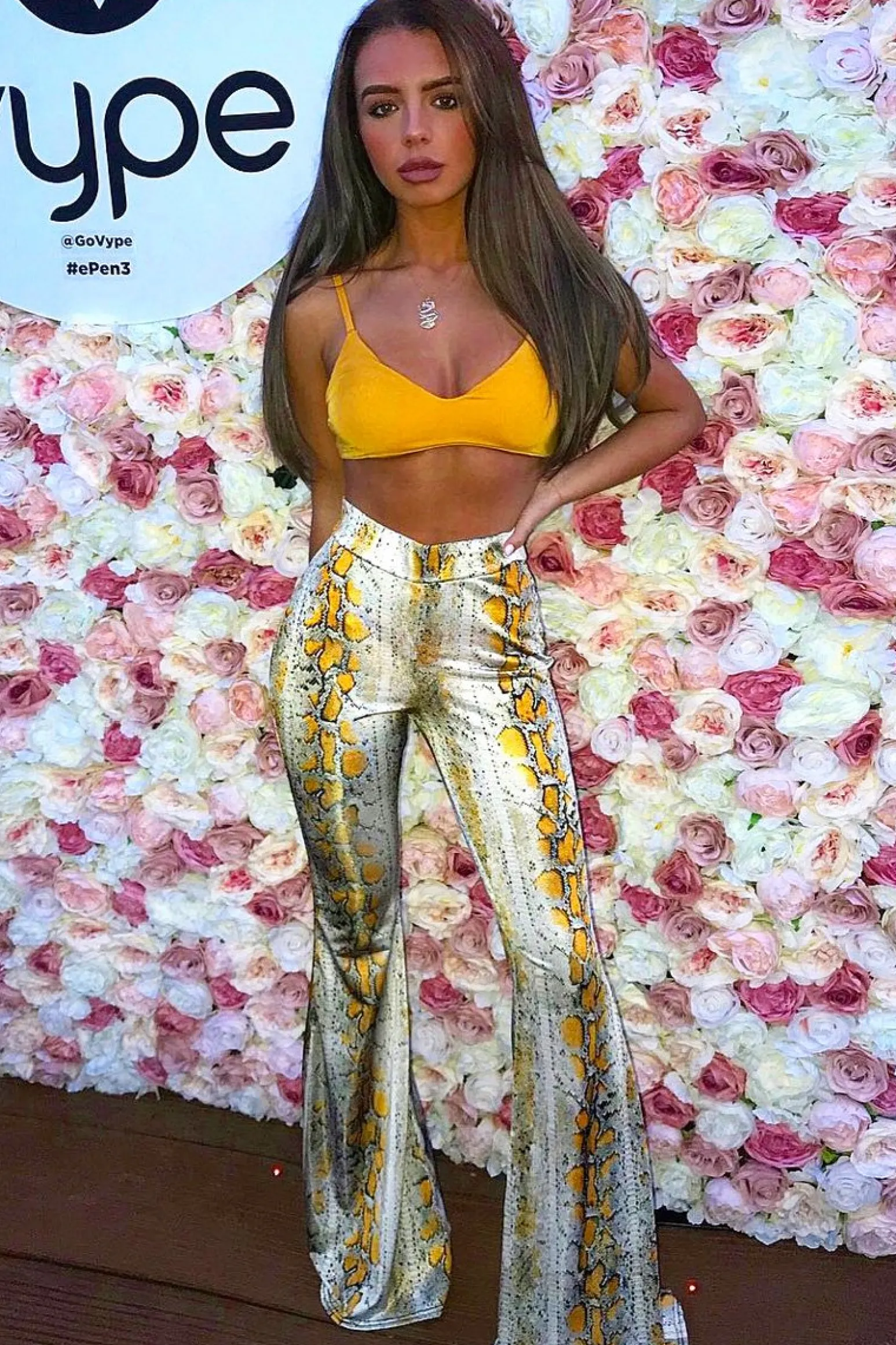 Rebellious Fashion Yellow Snake Print High Waisted Flared Trousers - Kamryn
