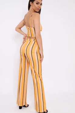 Rebellious Fashion Yellow Stripe Crop Top And Trousers Co-Ord - Annabella