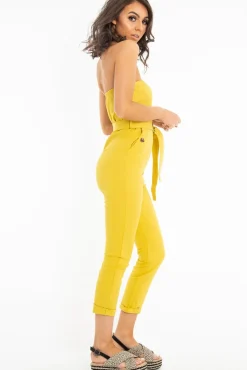 Rebellious Fashion Yellow Tie Waist Sleeveless Jumpsuit - Tamya