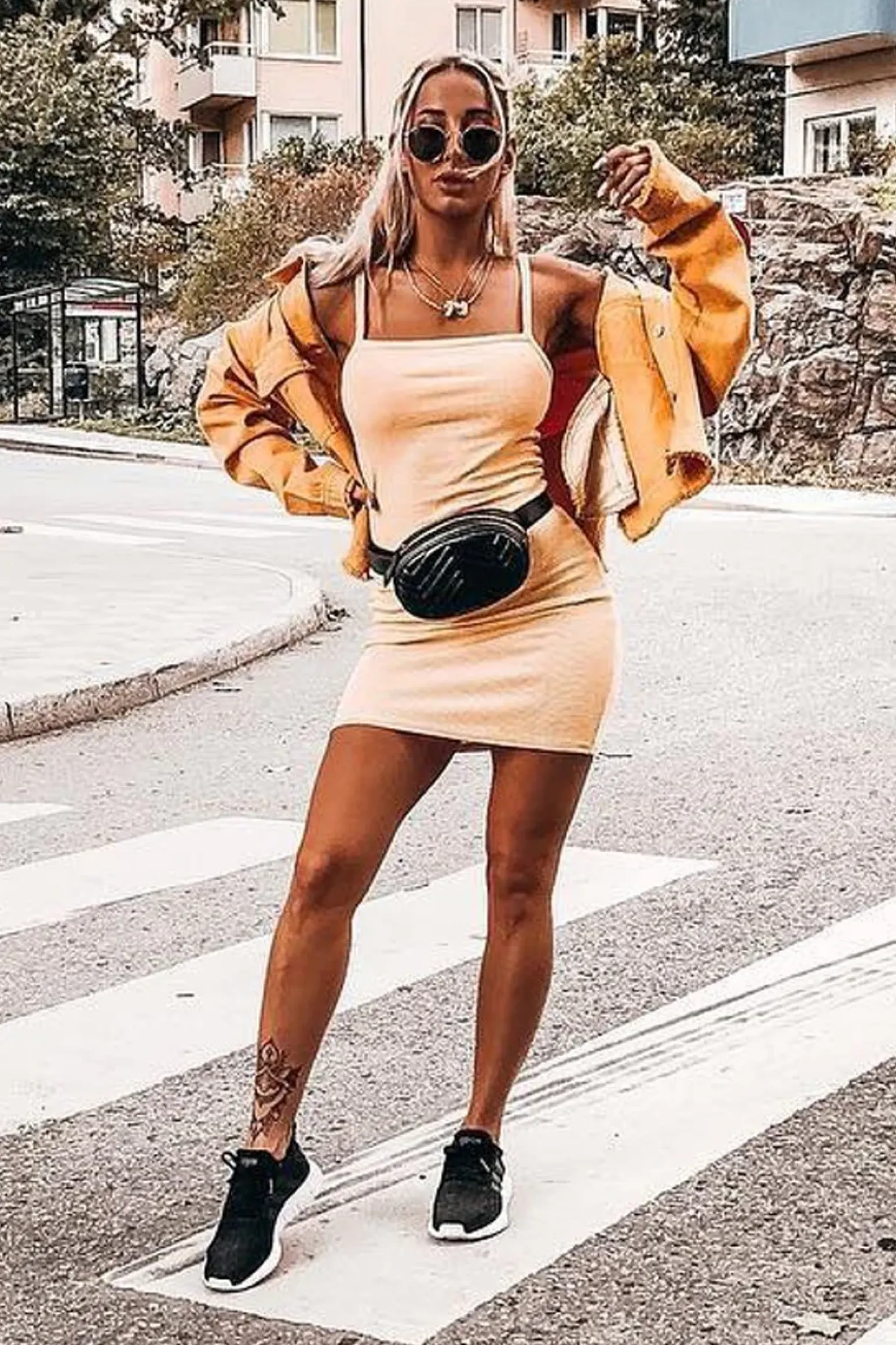 Rebellious Fashion Yellow White Stripe Cami Bodycon Mini Dress - Edeline