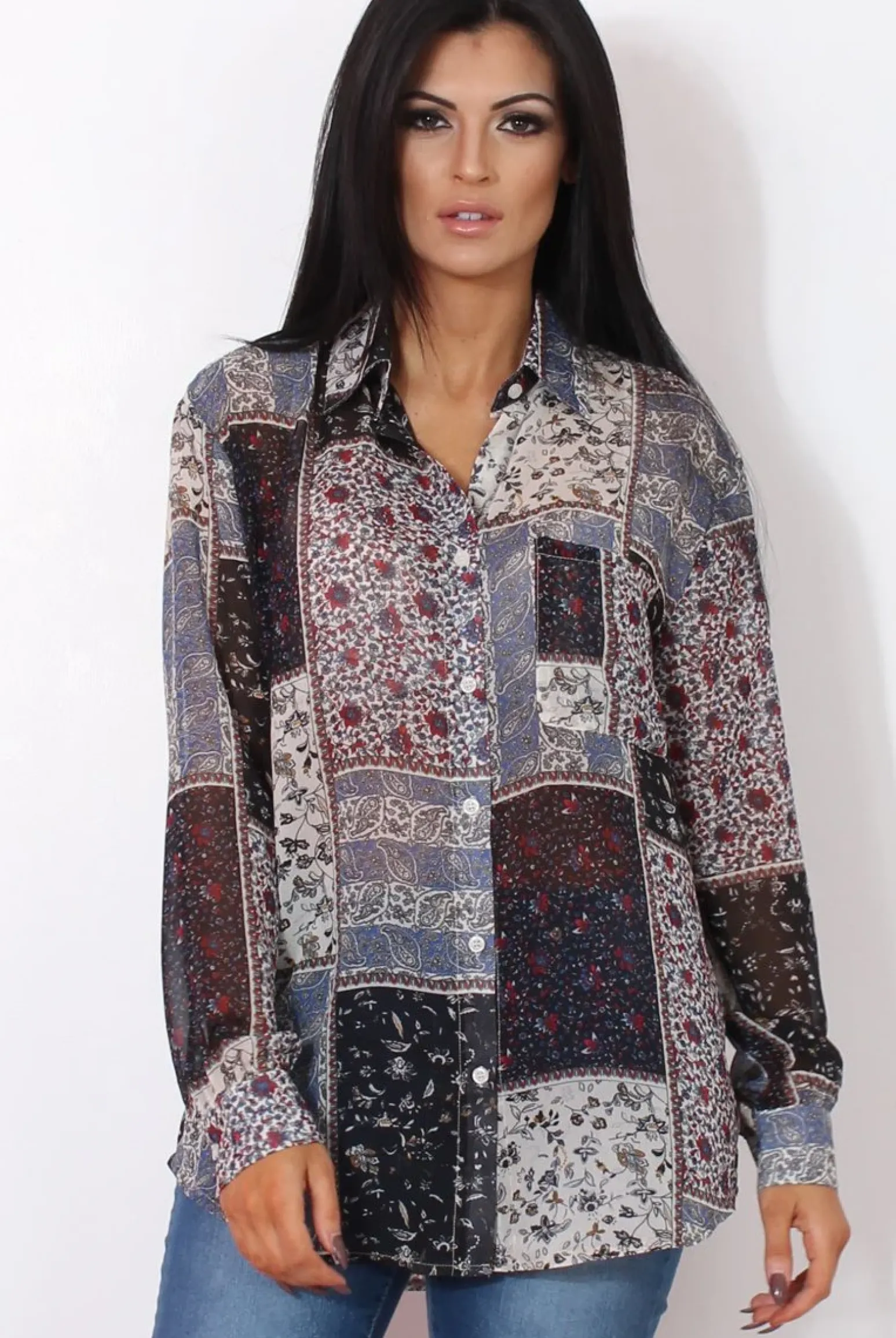 Rebellious Fashion Yuno Blue Paisley Print Shirt