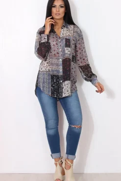 Rebellious Fashion Yuno Blue Paisley Print Shirt