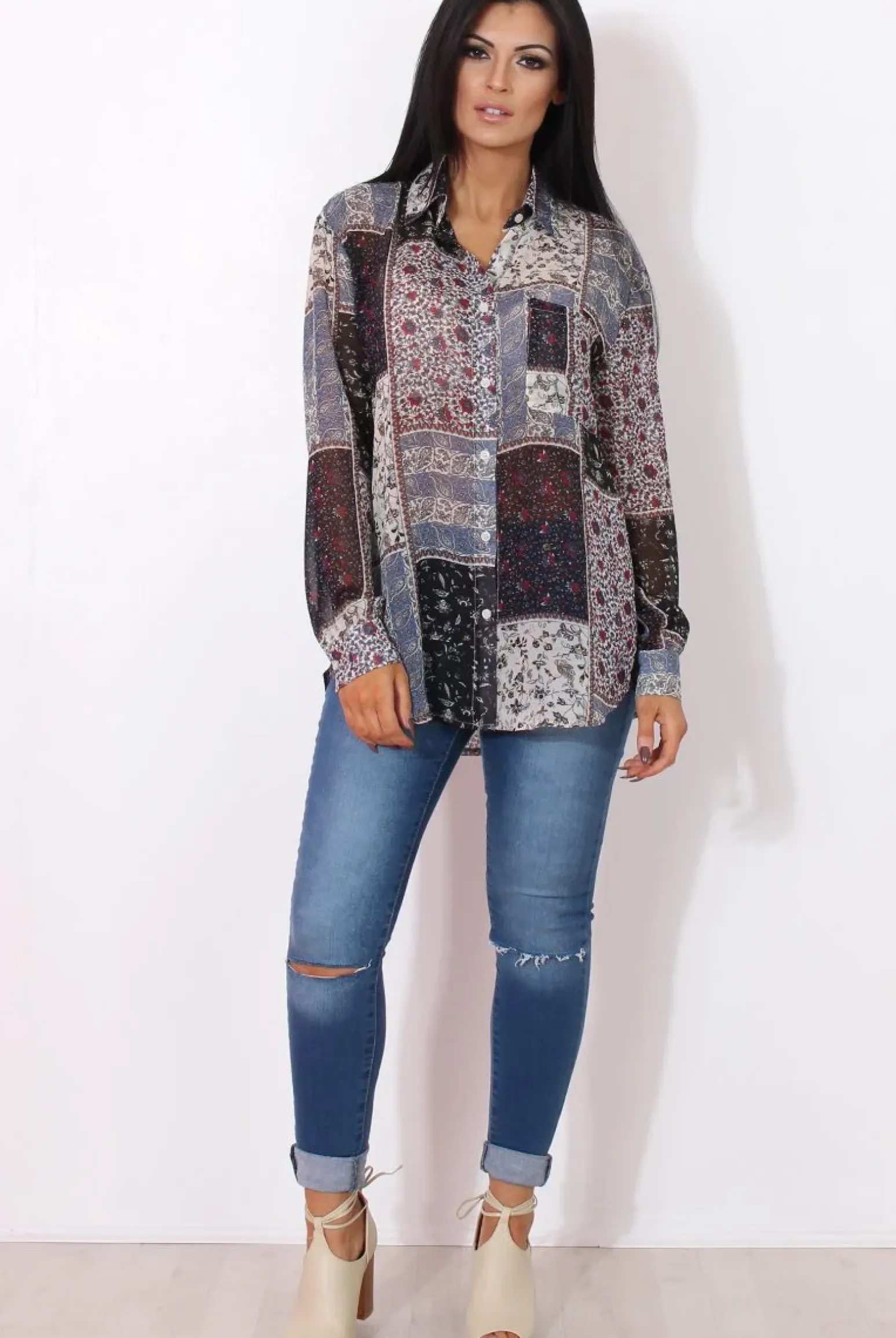 Rebellious Fashion Yuno Blue Paisley Print Shirt