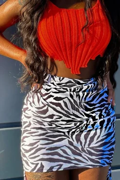 Rebellious Fashion Zebra Print Ribbed Side Ruched Mini Skirt - Bea