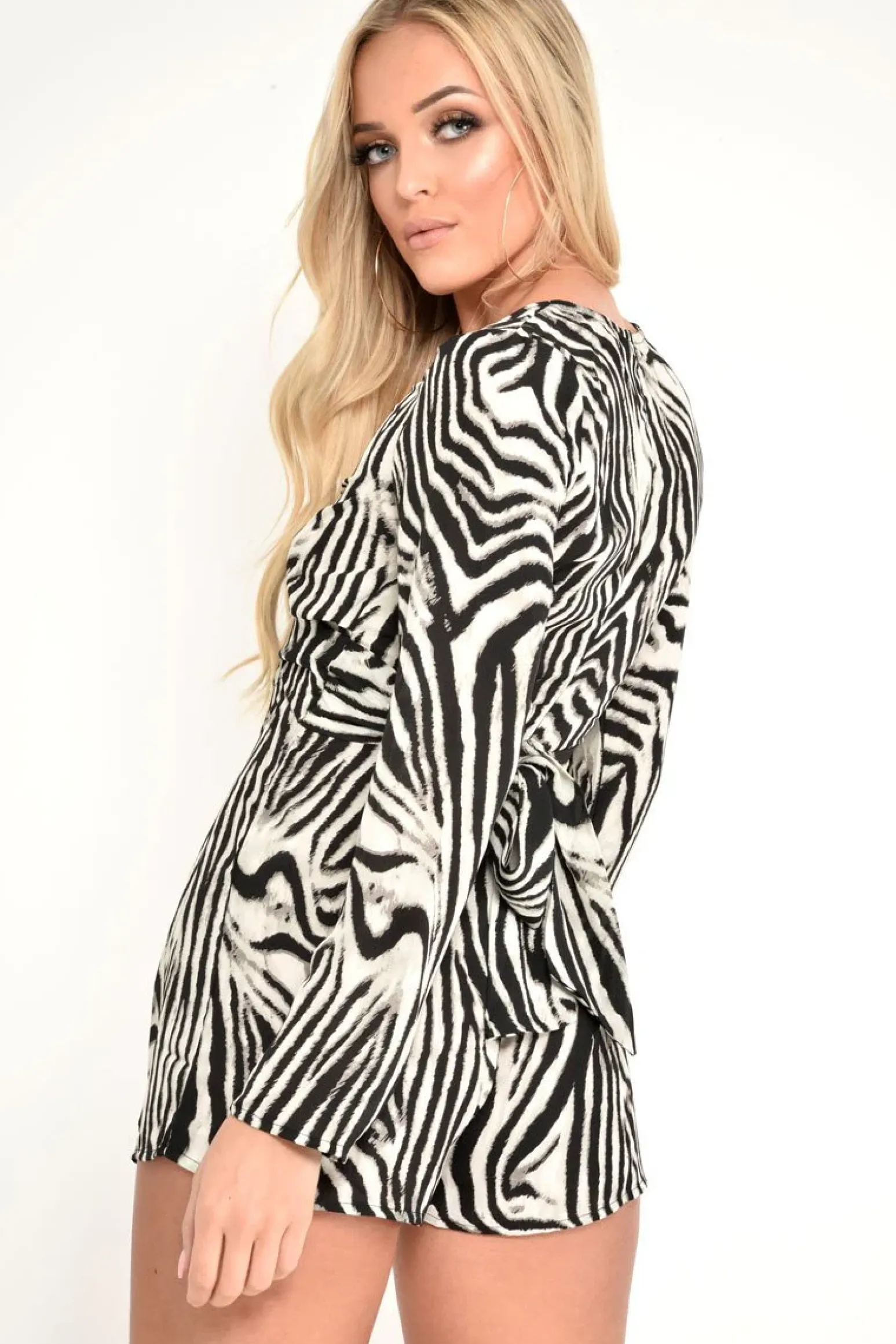 Rebellious Fashion Zebra Print Twist Front Plunge Playsuit - Mellani