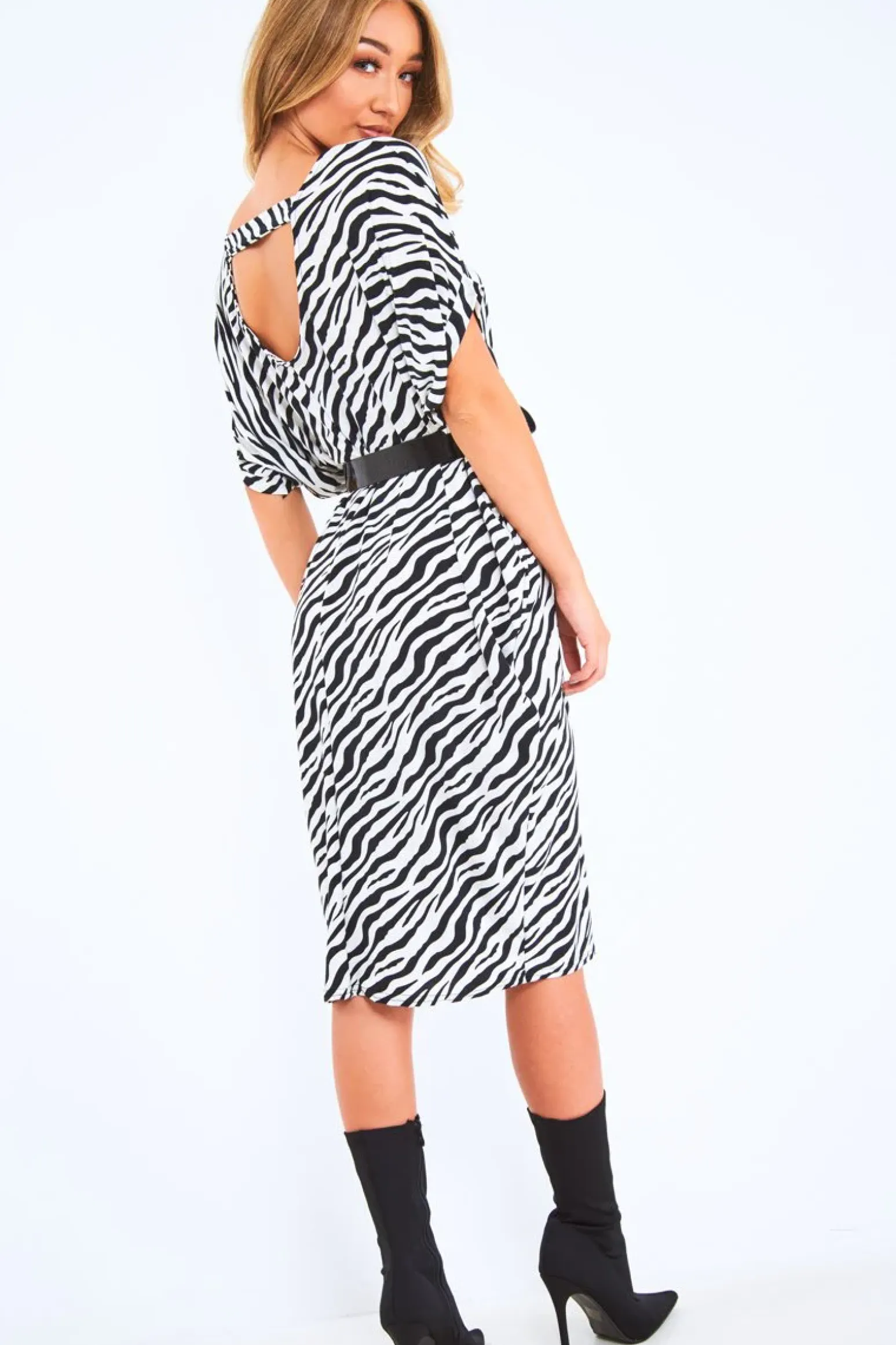 Rebellious Fashion Zebra Slinky Midi T-Shirt Dress - Cambriella