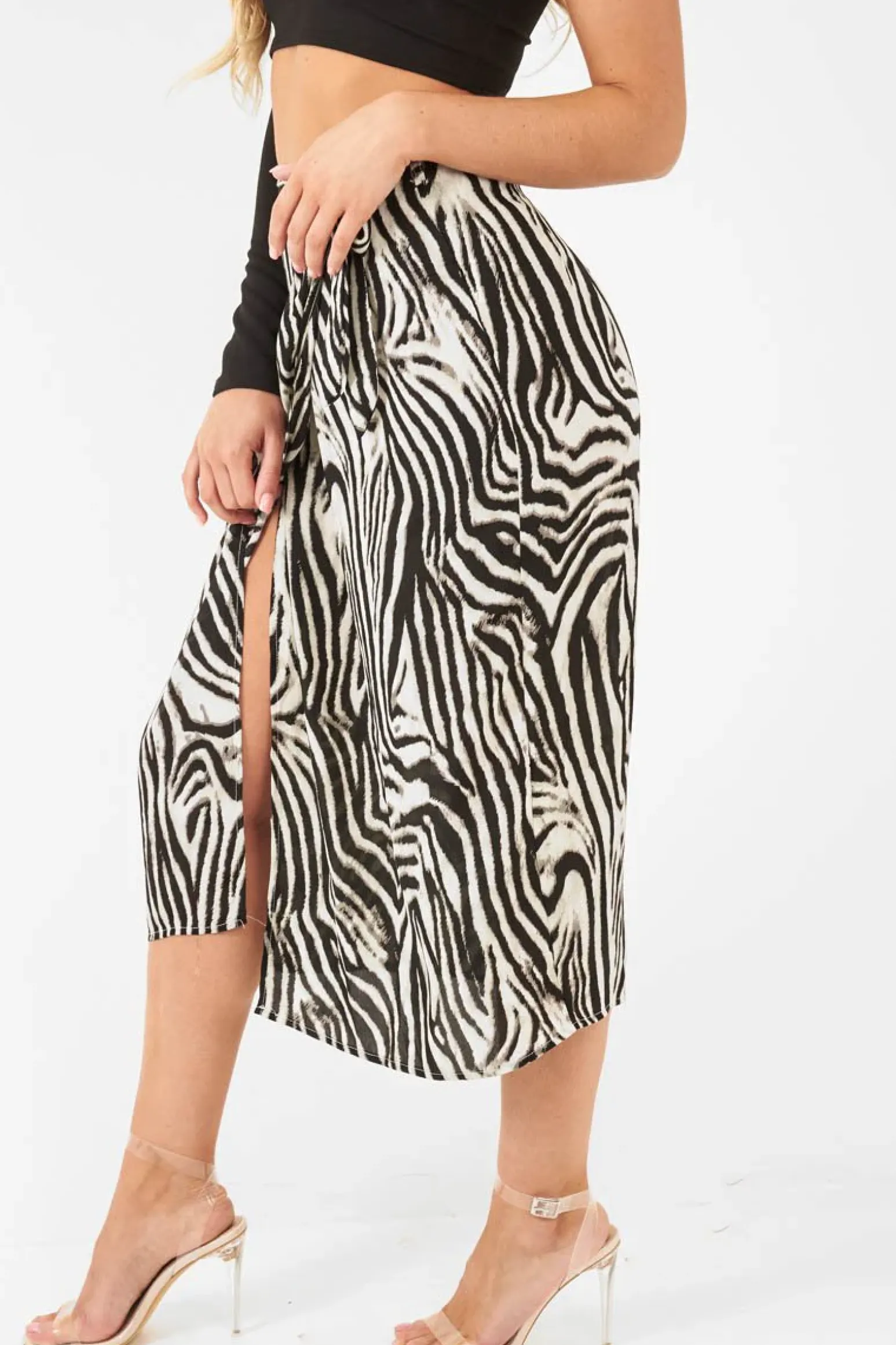 Rebellious Fashion Zebra Wrap Tie Side Satin Midi Skirt - Mailah