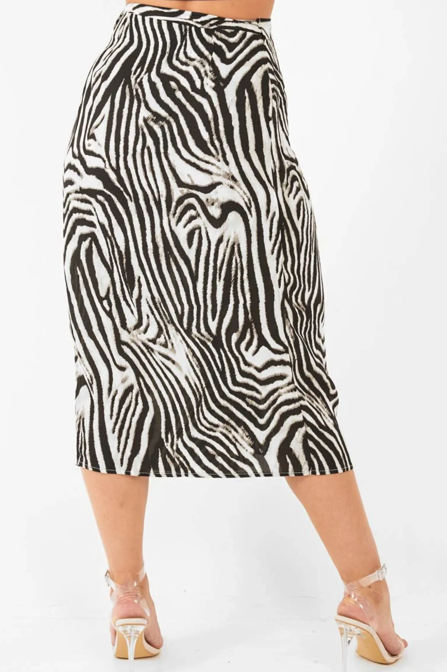 Rebellious Fashion Zebra Wrap Tie Side Satin Midi Skirt - Mailah