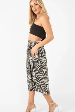 Rebellious Fashion Zebra Wrap Tie Side Satin Midi Skirt - Mailah
